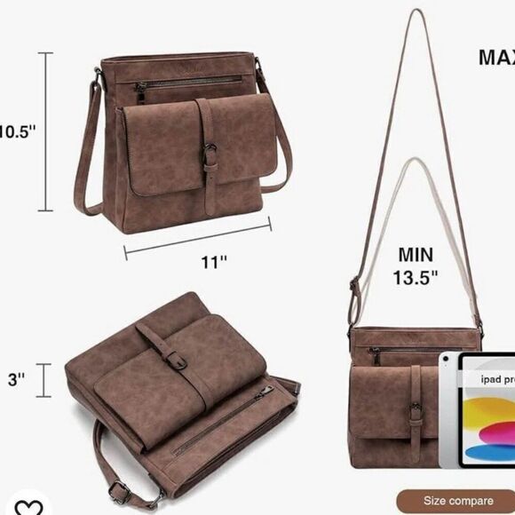 Celela Vegan Leather Cross Body Bag with Adjustable Strap ~ Classic Design - Picture 9 of 10